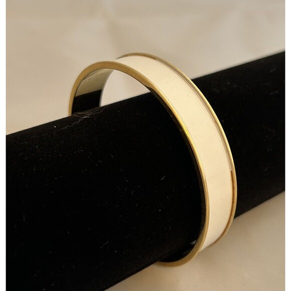 Monet Jewelry - Vintage Monet Signed Gold-Tone White Enamel Bangle Bracelet 2.5" Diameter